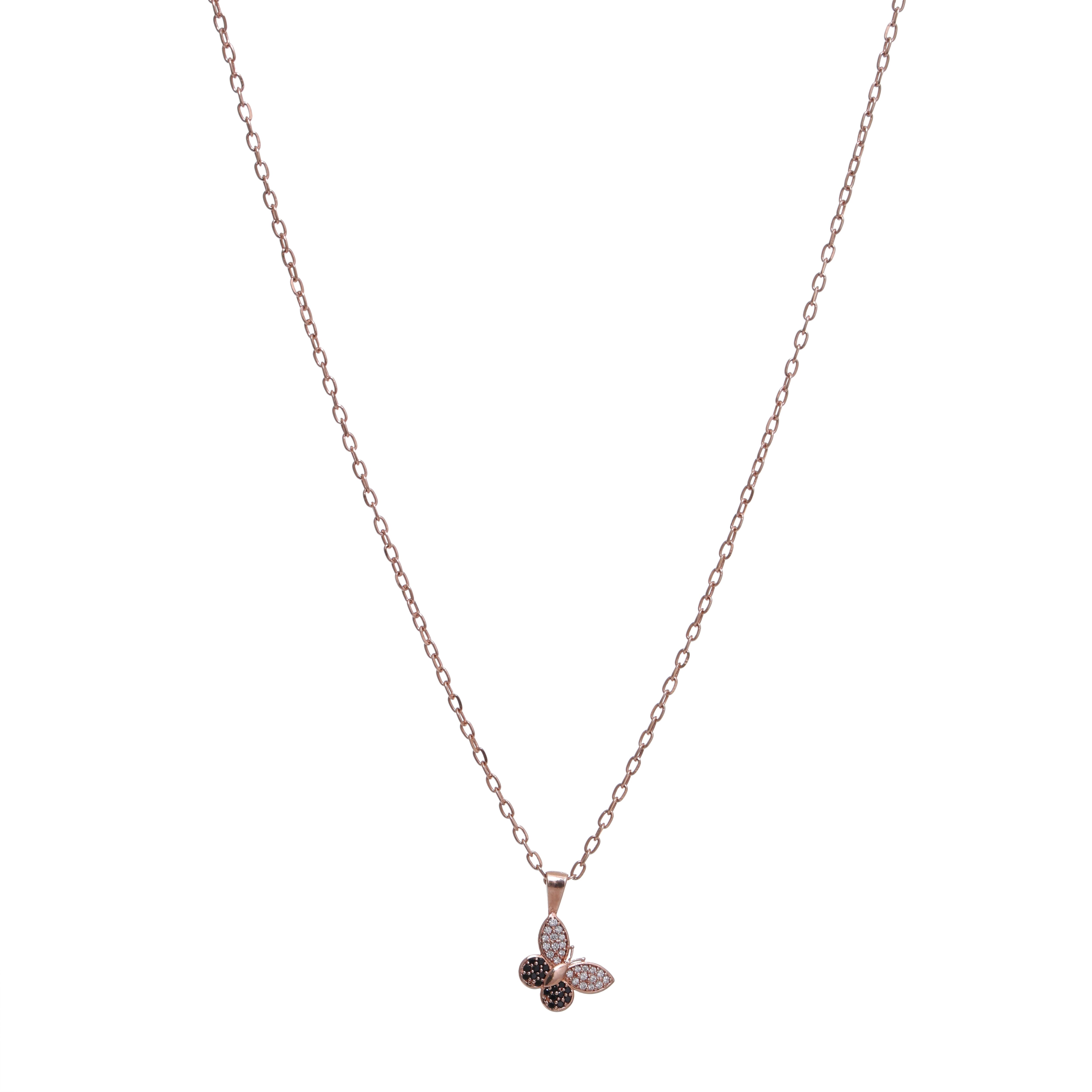 Flutter Glow – Rose Gold Butterfly Pendant