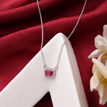 Ruby Cube – Silver Chain with Crimson Centerpiece
