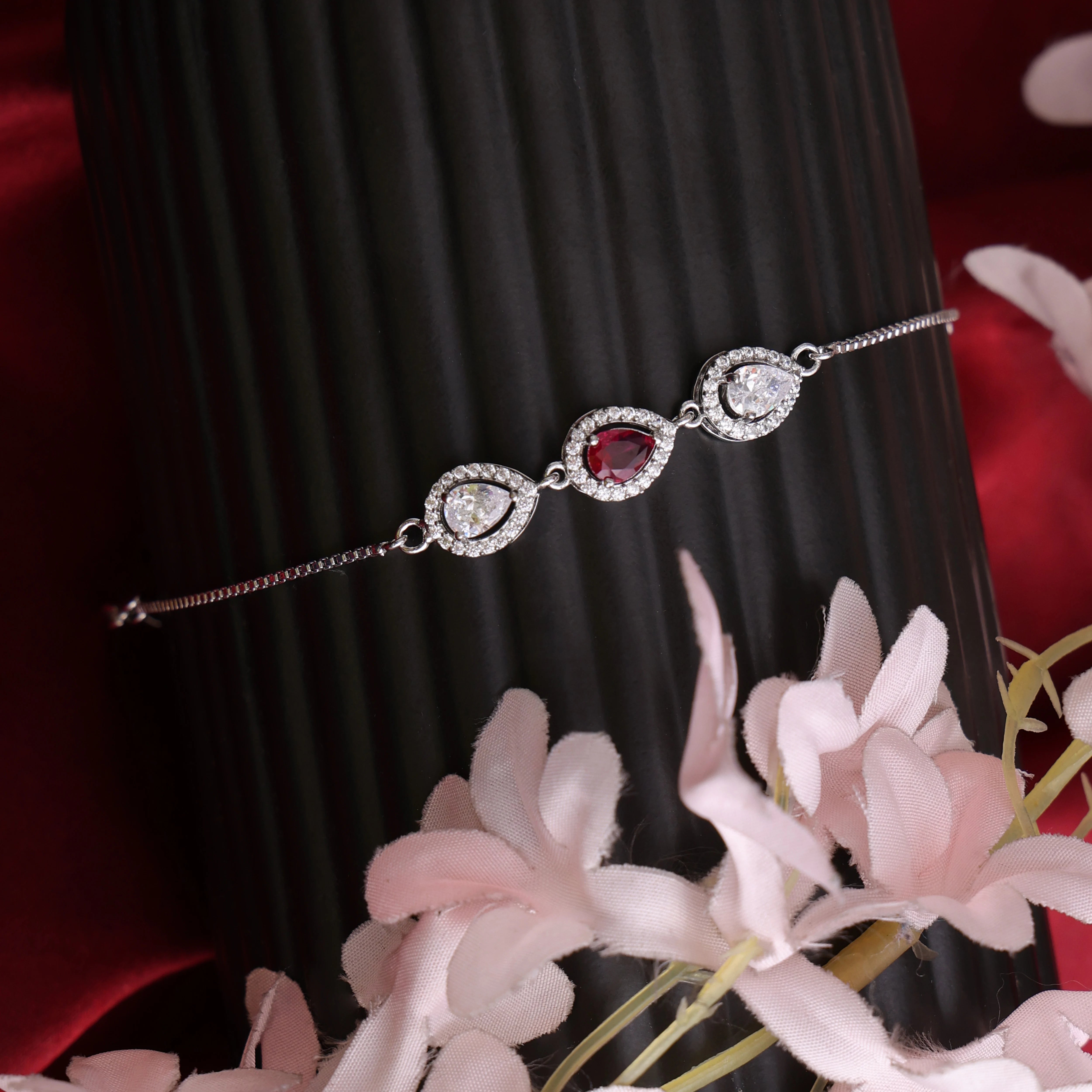 Rosabelle – Silver-Tone Bracelet with Ruby Accent