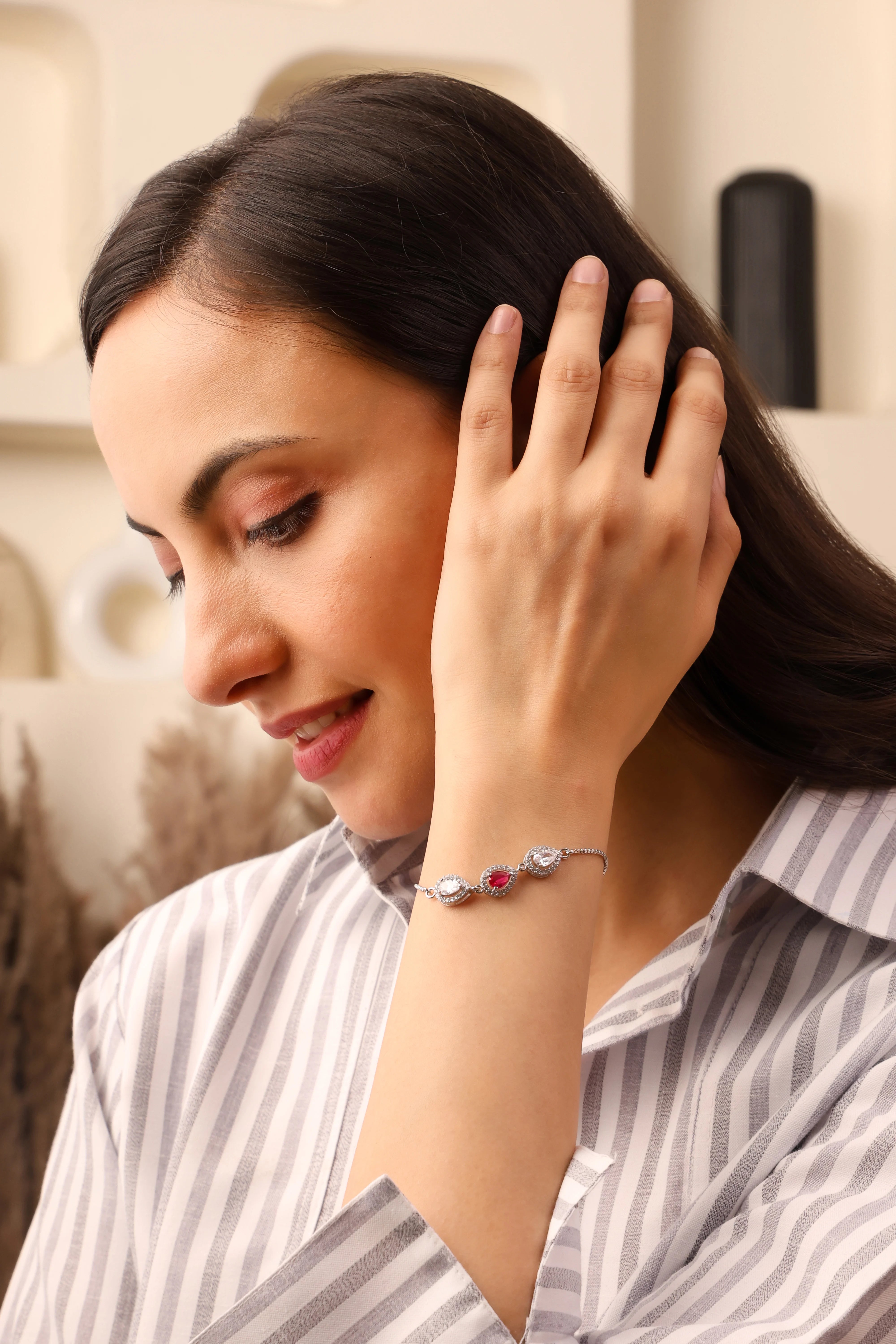 Rosabelle – Silver-Tone Bracelet with Ruby Accent